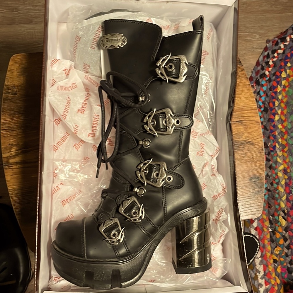 Demonia Sinister 203 multi strap punk boots size 8